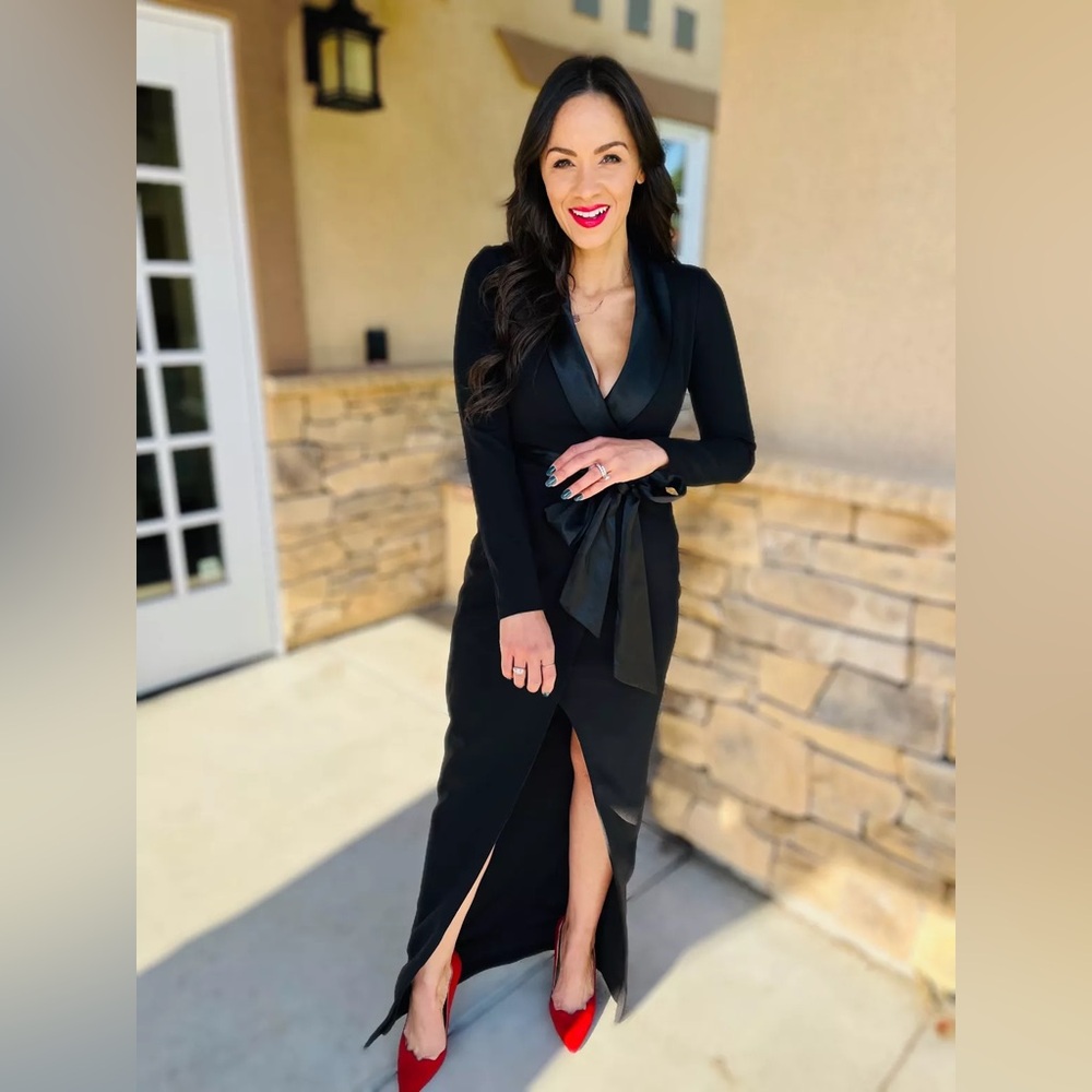 Macy’s Eliza J Long Black Tuxedo Dress